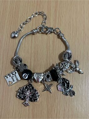 !it jeans Silver Charm Bracelet with Black Beads